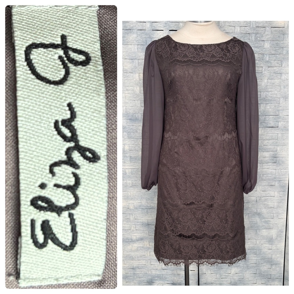 Eliza J. Sz 6 Gray Lace Sheer Sleeve‎ Cocktail Party Dress